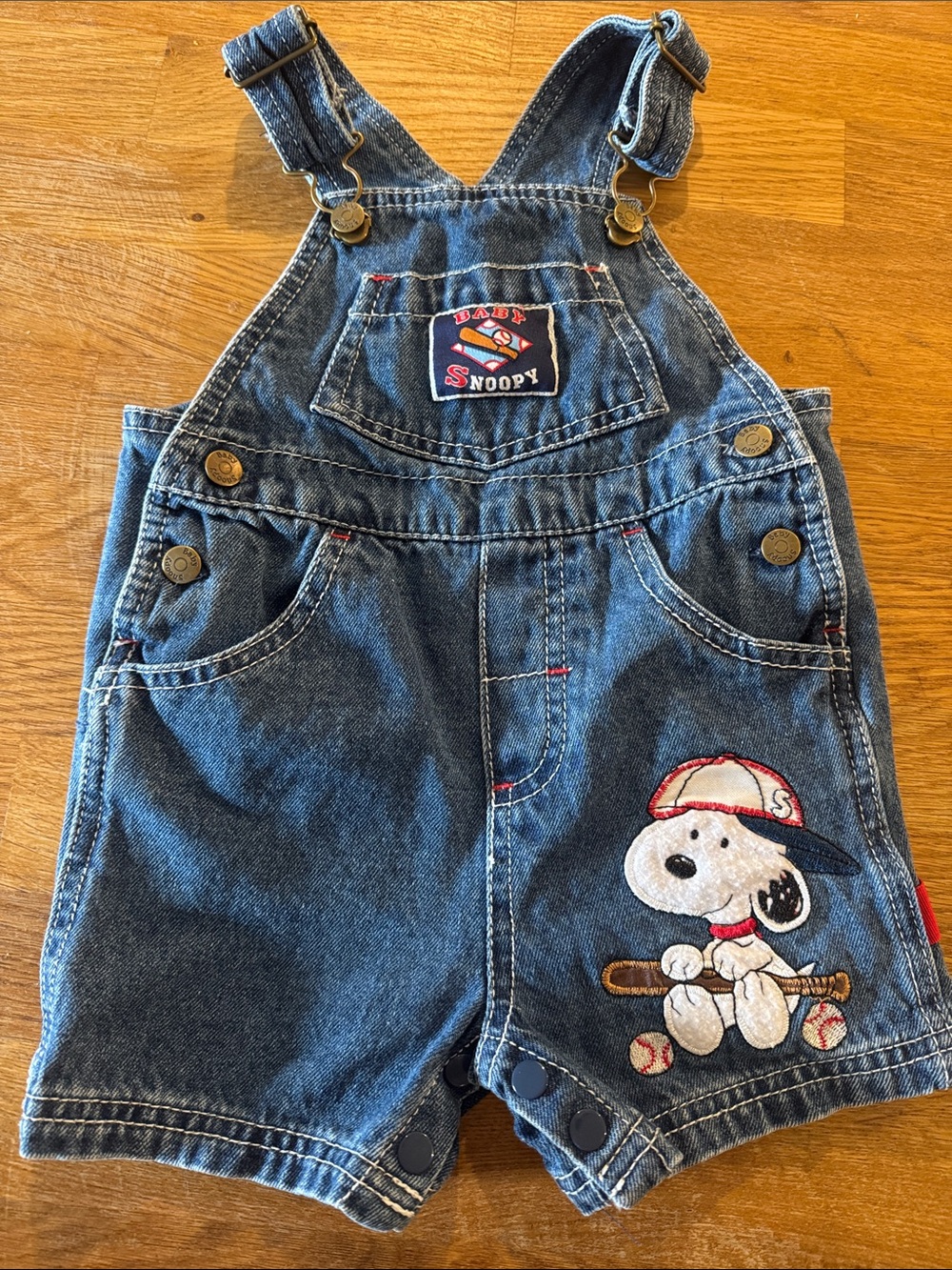 Vintage Baby Snoopy Baseball Denim Shortall Overalls